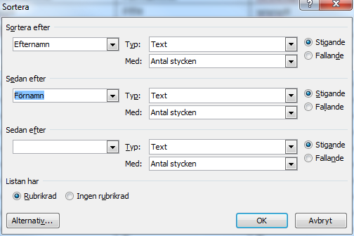 Tabeller - Menyfliken Tabellverktyg Layout Centrera text Det går att centrera text i höjdled och i sidled i din tabell.