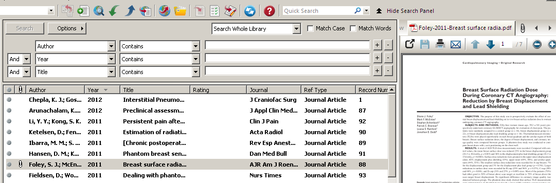 PDF i ditt bibliotek Open File För att öppna fulltexten markera referensen och klicka på gula mappen Open File eller byt till fliken med pdf till höger