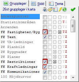 3.2 INFORMATIONSPANELEN Informationspanelen är den del av gränssnittet där användaren, i skiktkontrollen, kan styra vilken information som visas i kartan och, i informationsfönstret, kan se