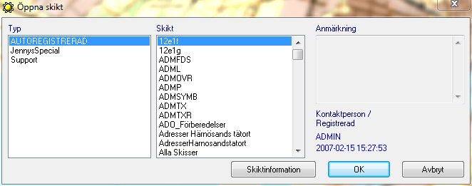 Öppna tabell Menyvalet Arkiv>Öppna tabell... öppnar formuläret Öppna skikt. Där går det att öppna andra skikt som är registrerade i MetaDataBasen.