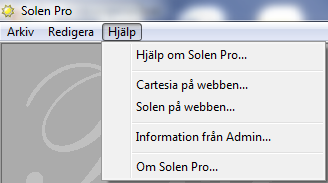 Redigera Inställningar... Programtillägg... Licens... Öppnar formuläret Inställningar. Läs mer i avsnittet Inställningar.