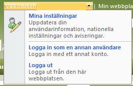 1) Sök, logga ut, egna länkar & min webbplats Sökfunktionen ligger högst upp till höger. Är det svårt att hitta något, sök här. Tänk på att du söker på den webbplats som står angiven.