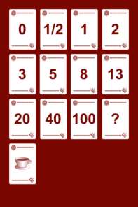 Planning Poker Alla får varsin kortlek PO beskriver en user story Frågor och diskussion 1. Alla lägger ett dolt kort framför sig 2. Korten vänds samtidigt 3.