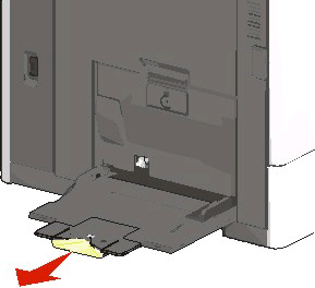 Universalarkmataren kan fyllas på med cirka: 100 ark 75 g/m 2 -papper 10 kuvert 75 OH-filmblad Universalarkmataren kan användas med papper eller specialmaterial med följande mått: Bredd 89 mm till