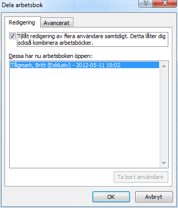 Arbeta tillsammans - Skapa delad arbetsbok Arbeta tillsammans När du arbetar i ett nätverk kan du dela en arbetsbok så att flera personer kan arbeta samtidigt i den.