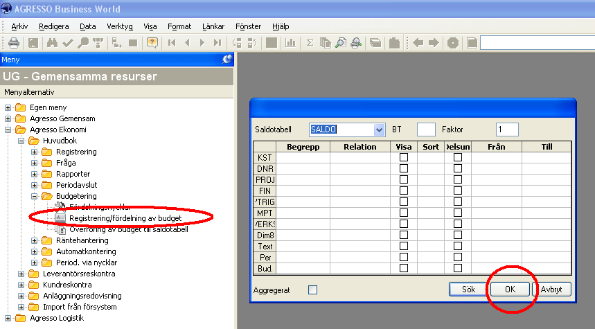 2.4 Registrering av budget i Agresso Några av er kan köra registrering av budget i Agresso. Registrering av budget i Agresso finns i menyn under Agresso Ekonomi/Huvudbok/Budgetering.