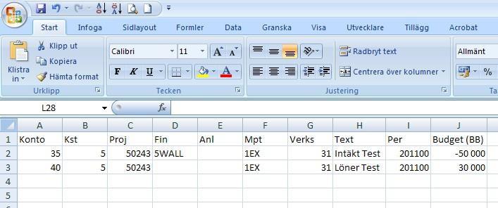 Budgetfördelning i Excel När fördelningen av budgeten är klar i Excel läser du enkelt över den genom att kopiera den i Excel och sedan läsa in den i Agresso.