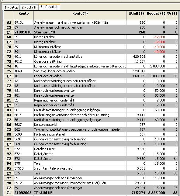 Radera rad i budget Nedan finns ett annat exempel på en budgetrapport.