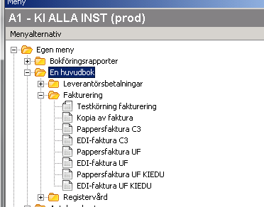 1.4 Förändringar i samband med En huvudbok Under menyn har det uppstått lite förändringar då vi på KI gått over till En huvudbok.