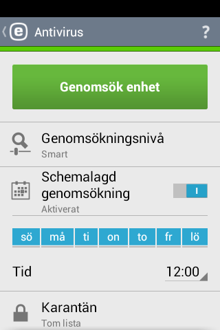 Genomsökningsnivå 4. Antivirus Antivirusmodulen skyddar din enhet mot skadlig kod genom att blockera hot och sedan rensa eller flytta dem till karantän.