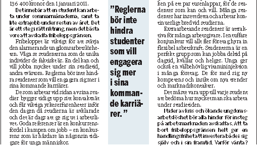 Låt studenter arbeta mer Fribeloppet fyller ingen funktion Att begränsa