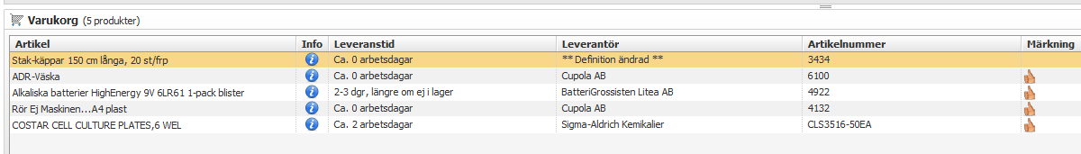 I nedre delen av Proceedo-fönstret ställer man sig sedan på fliken Orderbekräftelser, och kan du se vad Staples har bekräftat på aktuell order.