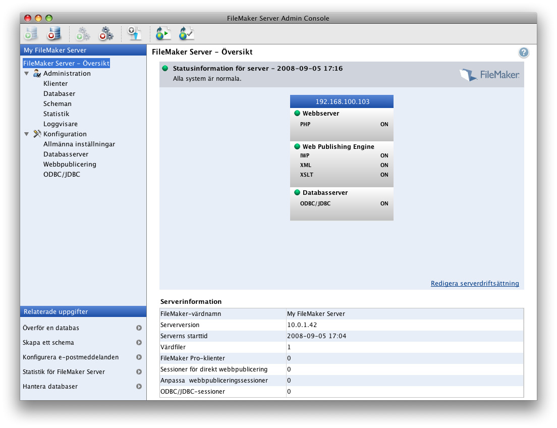 20 FileMaker Server Startbok Skriv ner IPadressen Nästa steg Nu när du har startat FileMaker Server kan du komma igång med din nya programvara. 1.