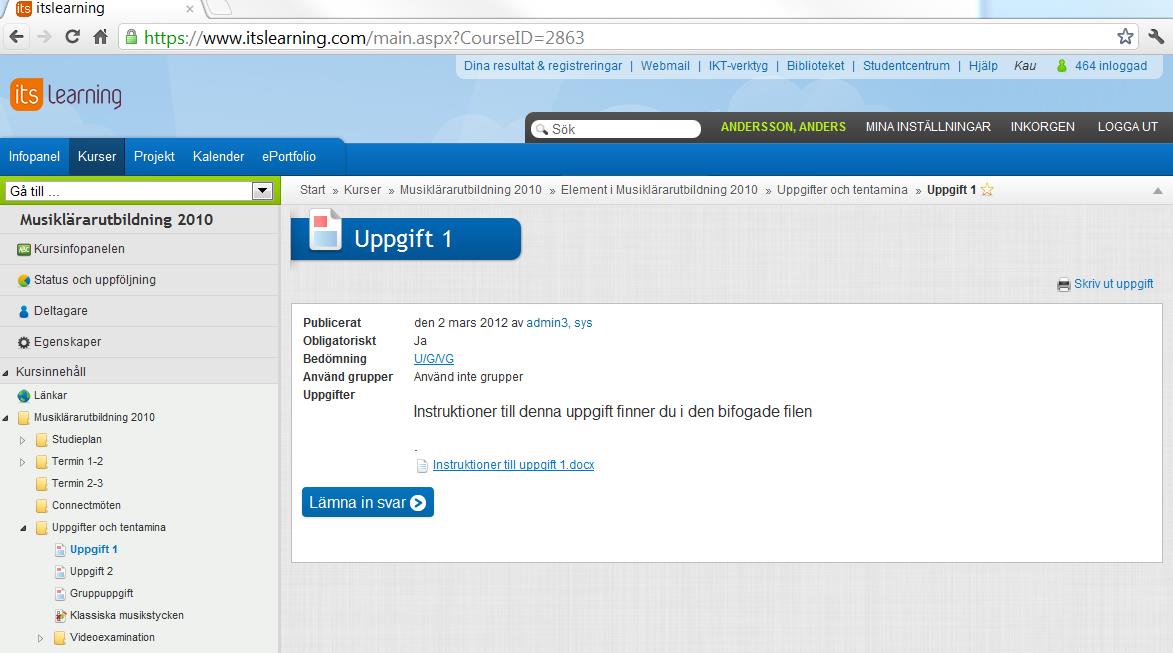 Meddelandefunktionen(textrutan) startar och du kan bifoga ditt arbete med hjälp av Överför fil.