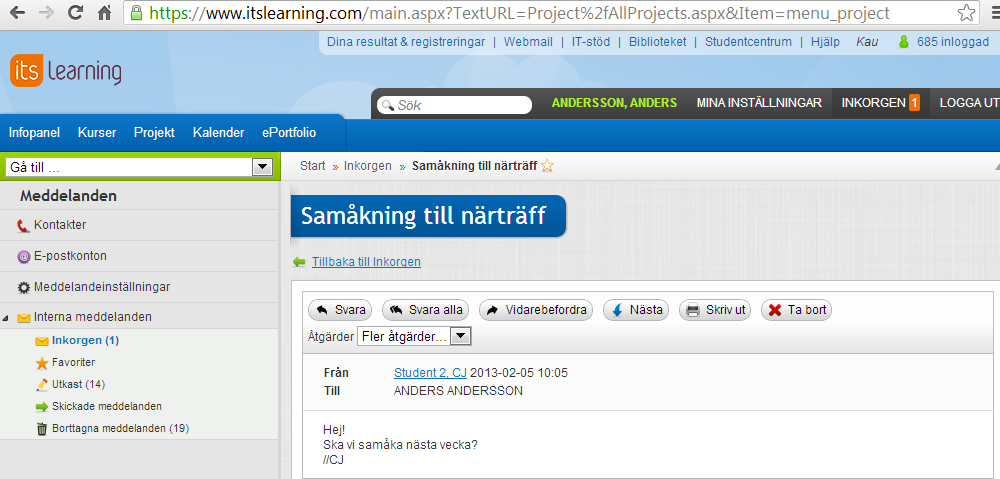 3. Meddelanden itslearning har ett internt meddelandesystem.