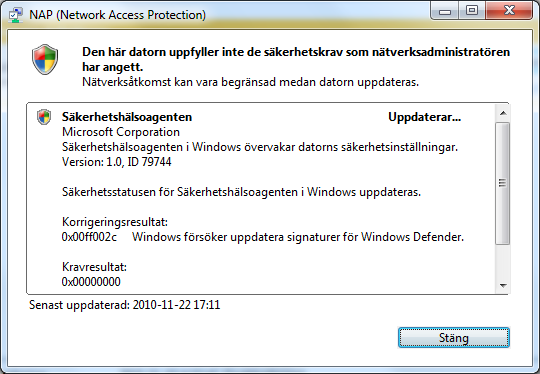 Kontroll av säkerhetskrav Det görs en kontroll av datorerna som ansluter via VPN mot Skellefteå kommun.