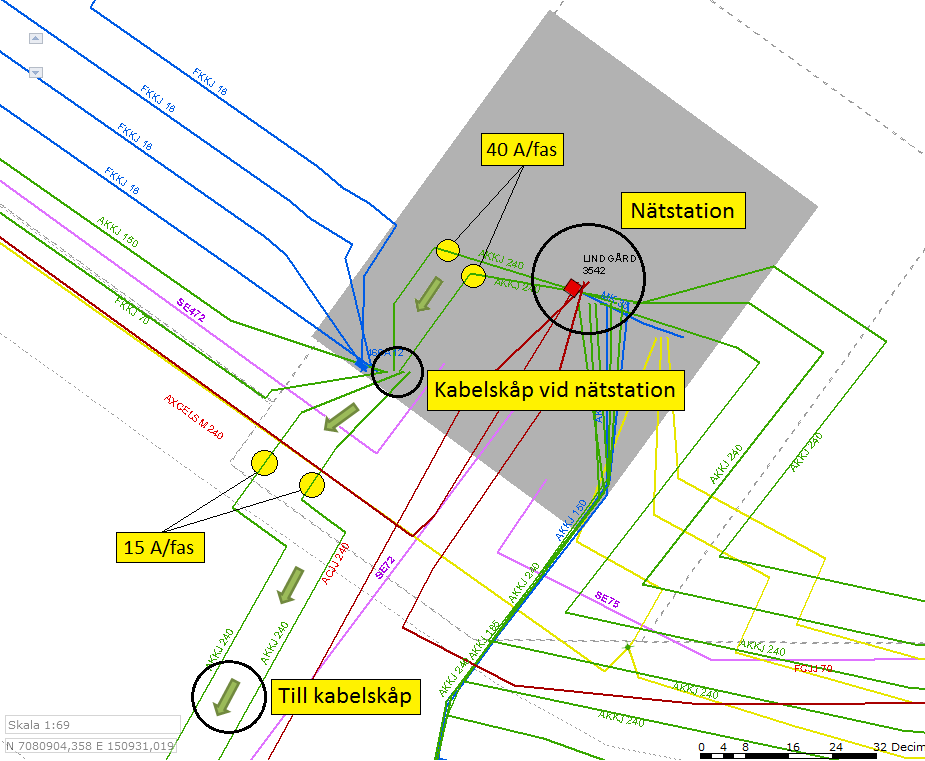 Figur 2. Detaljerad karta av effektmatning av planerad laddplats.