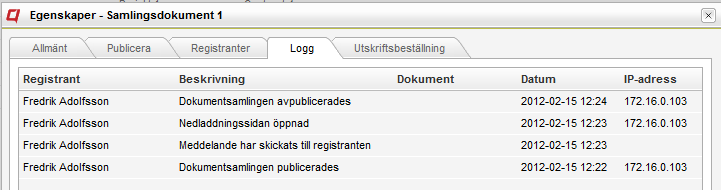 Publicerade dokumentsamlingar - logg Loggen för dokumentsamlingar innehåller nu information om