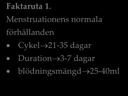 Menstruationscykel 3 Menstruationscykel (21-35 dagar) räknas från första blödningsdagen till dagen före nästa menstruationsblödnings första dag (dvs.