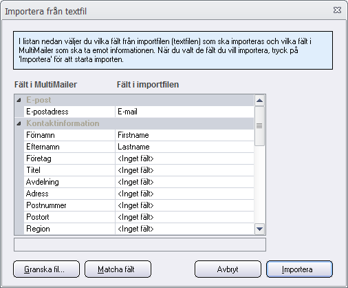 Import av e-postadresser och kontaktuppgifter 75 1. Välj menyalternativet Arkiv - Import & Export - Importera till mailing-lista eller klicka på knappen Importera i fliken Mailing-lista. 2.