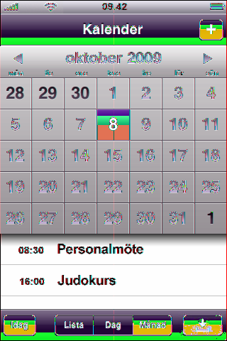 Kalendervyer Du kan visa enskilda kalendrar för olika konton eller en kombinerad kalender för alla konton. Visa en annan kalender: Tryck på Kalendrar och välj en kalender.