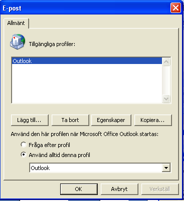 5 Markera profilnamn (outlook) eventuellt