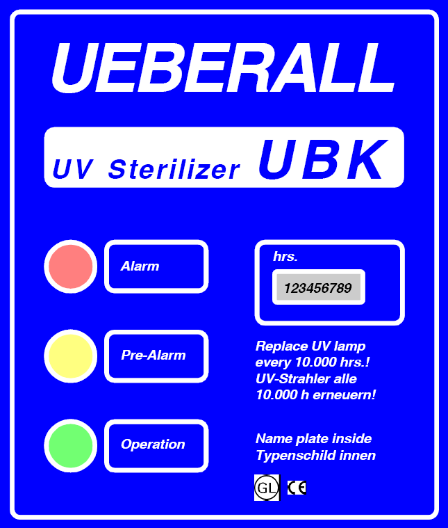 UV-övervakning Systemets status visas i tre steg.