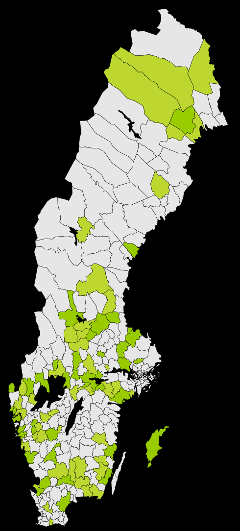 Alingsås Jokkmokk Oskarshamn Alvesta Kalmar Oxelösund Arboga Karlskoga Pajala Bengtsfors Karlskrona Partille Boden Karlstad Ronneby Bollebygd Katrineholm Skara Bollnäs Knivsta Skurup Borlänge