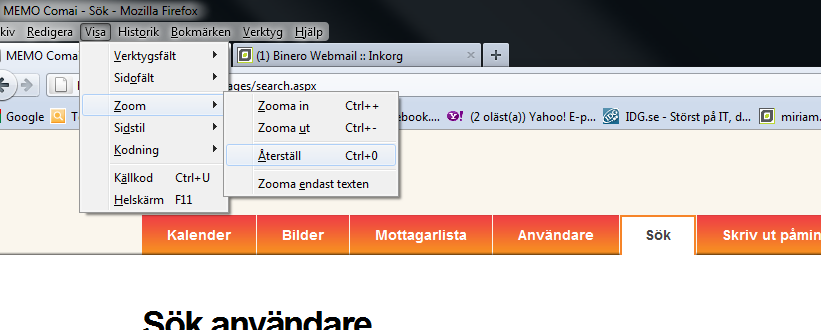 Om delar av innehållet ligger utanför bilden och man måste scrolla för att se hela bilden bör zoomen ställas in på 100 % så att allt får plats på skärmen.