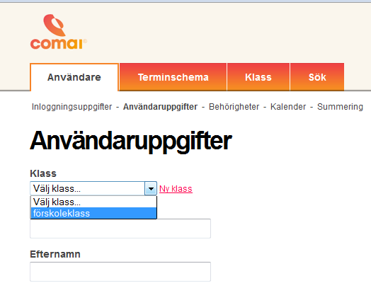 2.1 Inloggningsuppgifter För att skapa en ny elev, bocka i elev. Eleven (elevens) unika Användarnamn och Lösenord skrivs i rutorna. Användarnamnet och lösenordet ska vara minst 6 tecken långt.