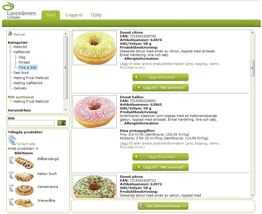 Därefter väljer man vilken dokumentlayout som ska användas, så skapas där en PDF innehållande samtliga produkter enligt den layout man valt.