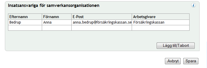 Ta bort uppdrag Du tar bort ett uppdrag som insatsansvarig i din samverkansorganisation på följande sätt. 1. Öppna sidan Välj Användare genom att klicka på knappen Lägg till/ta bort. 2.