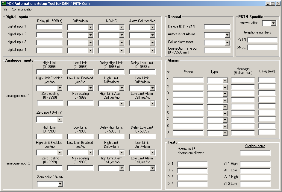 3 2 5 16) Rx 15) Tx 14) 0 / GND Fig 4.4 Inkoppling av RS 232. 5. Mjukvara för inställning i GSM / PSTN Com I detta kapitel genomgås de menyer och funktioner i mjukvaran Setup tool for GSM / PSTN Com som används för inställning av GSM / PSTN Com.