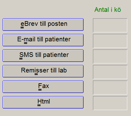 ebrev till posten (koppling måste finnas för mottagningen) I fältet bredvid ebrev till posten syns antalet brev som hamnat i köfilen för att skickas till posten.