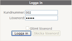 Kundnummer är kundens kundnummer hos FDT. Lösenord erhålls från FDT. Klicka på knappen <Logga in>.