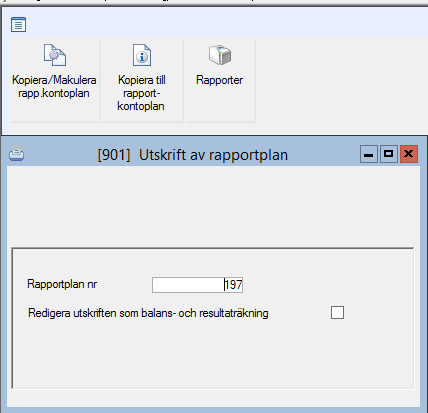 Utskrift av kontoplan eller rapportkontoplan Tryck på skrivare symbolen i något av nedanstående