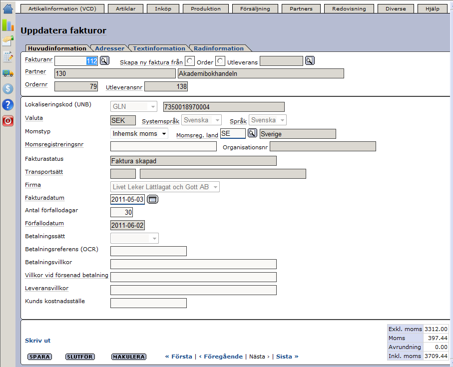 Senast Uppdaterad: 11-10-10 Exder Akademibokhandeln EDI Sida 46 av 52 Fakturan skapas då för granskning.
