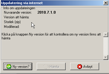 F U N K T I O N Uppdatering Under valet Uppdatering kan man ange inställningar för uppdatering samt kontrollera om nyare version finns.