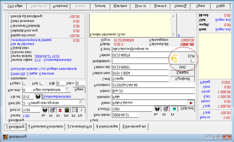 Resebyråbeställning På beställningens första flik ser man i vilken valuta kunden vill ha sin beställning och fakturor.