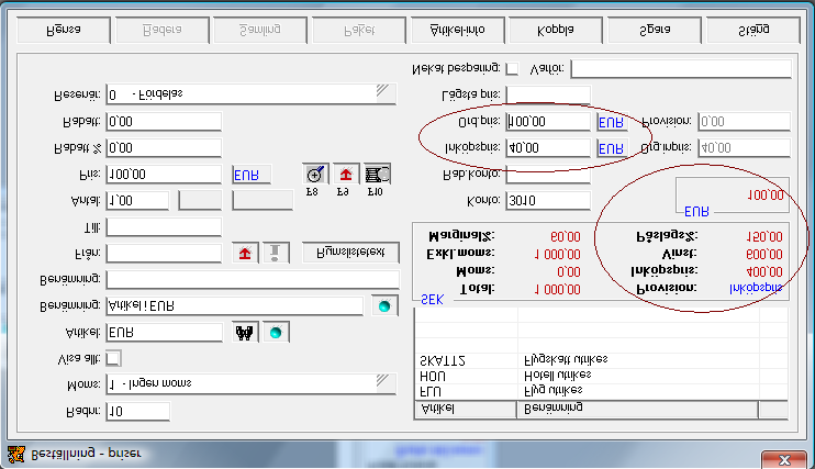 I beställningens prisruta ser man exempel på alla varianter som kan ställas upp. Inköpspris och utpris på artikeln, Inköpspris och vinst i den bokförda valutan samt ordervärde i kundens valda valuta.
