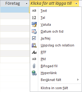lägga till fält Vill du lägga till fler fält i tabellen kan du göra på olika sätt beroende på var fältet ska placeras.