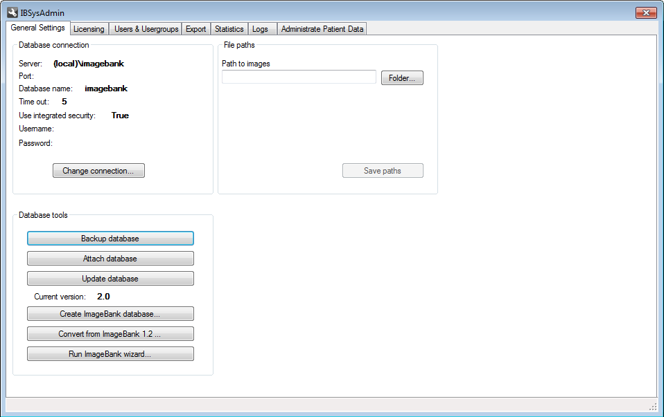 IBSYSADMIN IMAGEBANK SYSTEM ADMINISTRATION IBSysAdmin används för att administrera ImageBanks databas. Det finns bl.a. databasverktyg, licenshantering, användarhantering, statistik och logghantering.