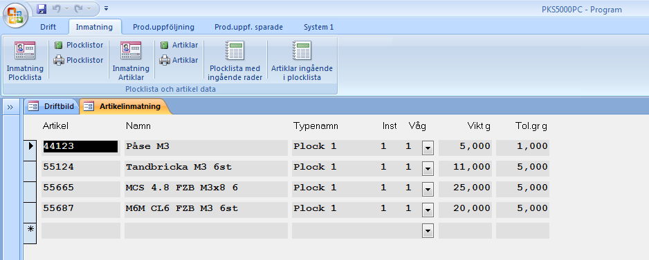 3 Artikelinmatning I artikelinmatning läggs de olika artiklarna in men även diverse aktiviteter som ska ske i systemet såsom kvittenser osv.