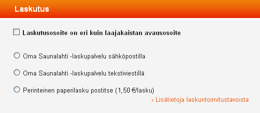 post kostar 1,50 euro/räkning. Mer information finns på http://saunalahti.fi/laskuntoimitus.php. 12.