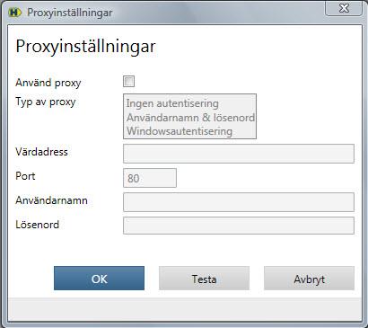 2. Ange era proxyinställningar och tryck OK: Avregistrera din licens vid datorbyte När du byter dator ska du avregistrera din licens hos Hogia, för att inte överskrida antal erhållna licenser som ert