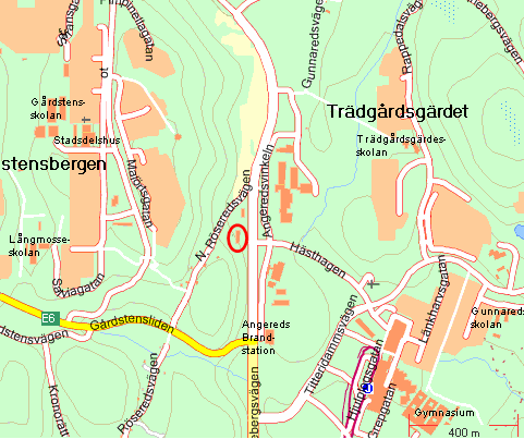 Angereds Panncentral ligger inom vattenskyddsområdet för Göta älv. Figur 1. Angereds panncentral är markerad med en röd cirkel. Källa: Eniro. 2.