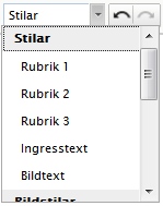 Stilar oformaterad text. Välj om du vill få bort en annan stil, dvs. gå tillbaka till oformaterat läge av texten. Rubrik 1 samma storlek på rubrik som det du skriver in under Rubrik på sidan.
