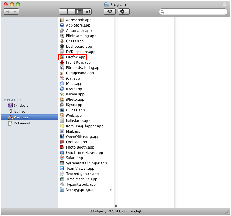 Firefox Öppna ett nytt Finder-fönster Klicka på Program.