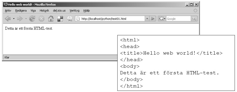 Skapa en statisk sida. HTML-koden sparas som test01.