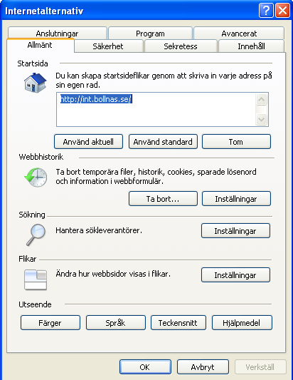 3 När du startar Internet Explorer första gången visas Microsoft webbsida. Du kan själv bestämma vilken sida som ska visas som startsida. På följande sätt ändrar du vilken startsida som ska visas: 1.